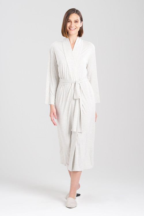 natori Feathers Essentials Lenzing™ Ecovero™ Viscose Robe Light Heather Grey
