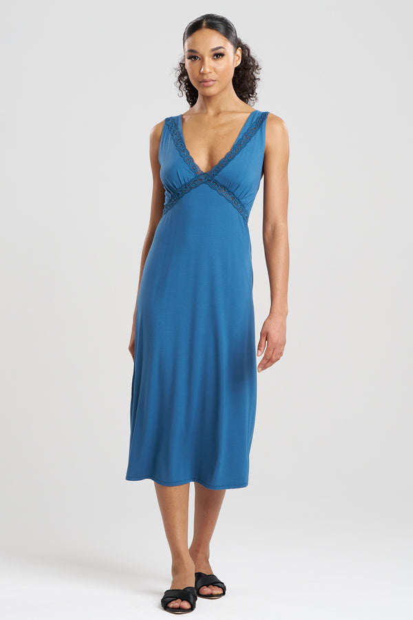 Natori Feathers Essentials Lenzing™ Ecovero™ Viscose Lace Applique Slip Dress Midnight Teal
