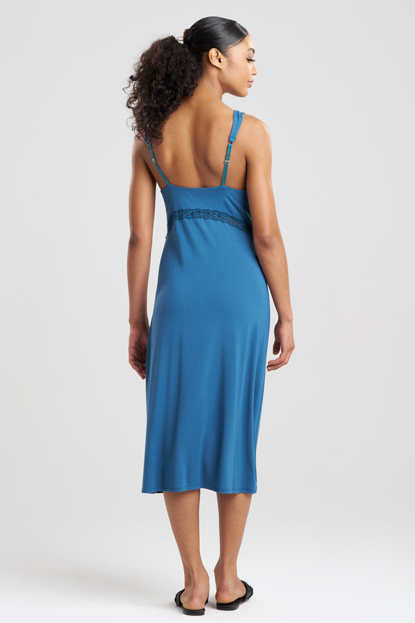 Natori Feathers Essentials Lenzing™ Ecovero™ Viscose Lace Applique Slip Dress Midnight Teal