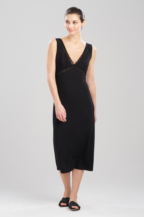 natori Feathers Essentials Lenzing™ Ecovero™ Viscose Lace Applique Slip Dress Black