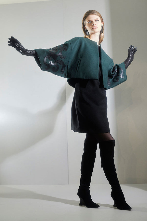 Natori Felt Embroidered Cropped Jacket Bottle Green