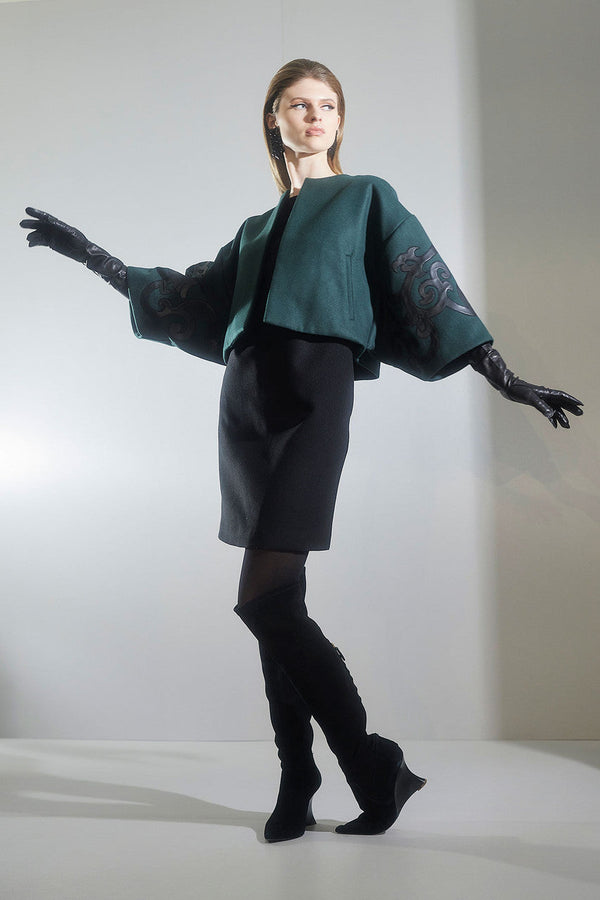 natori Felt Embroidered Cropped Jacket Bottle Green