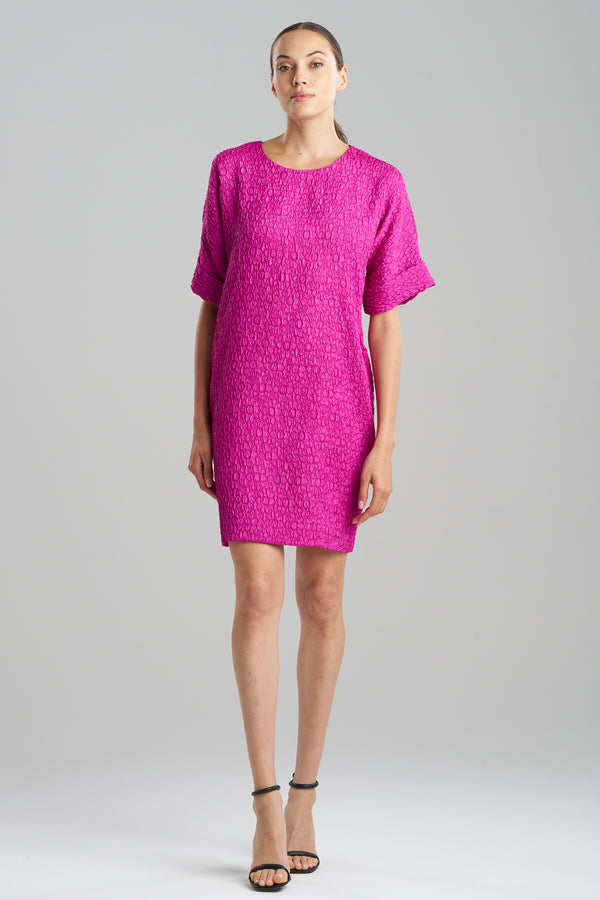 natori Floral Crinkle Jacquard T-Shirt Dress Fuchsia