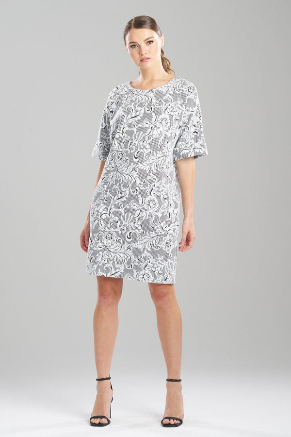 Natori Floral Jacquard T-Shirt Dress Black/White Combo