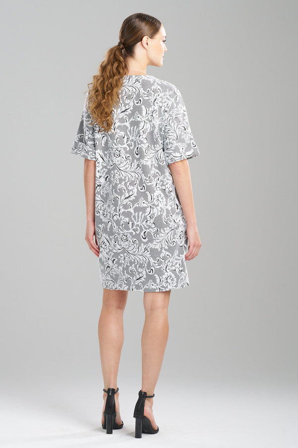 Natori Floral Jacquard T-Shirt Dress Black/White Combo