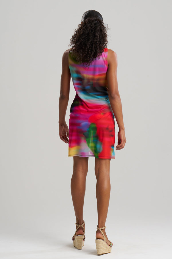 Natori Floral Mirage Printed Mesh Mini Dress Black Multi