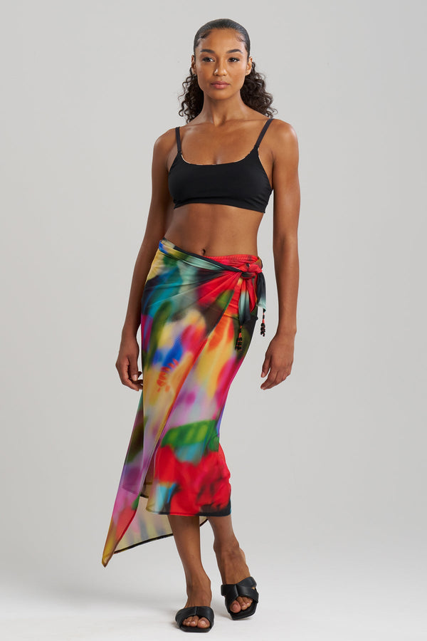 Natori Floral Mirage Printed Mesh Pareo Black Multi