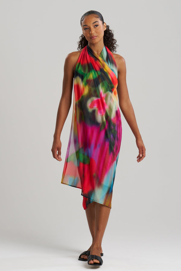 Natori Floral Mirage Printed Mesh Pareo Black Multi