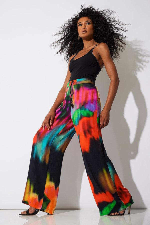 natori Floral Mirage Printed Rayon Pants Black Multi