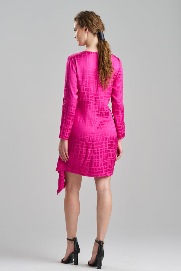 Natori Fluid Geo Jacquard Side Draped Dress Rose Pink