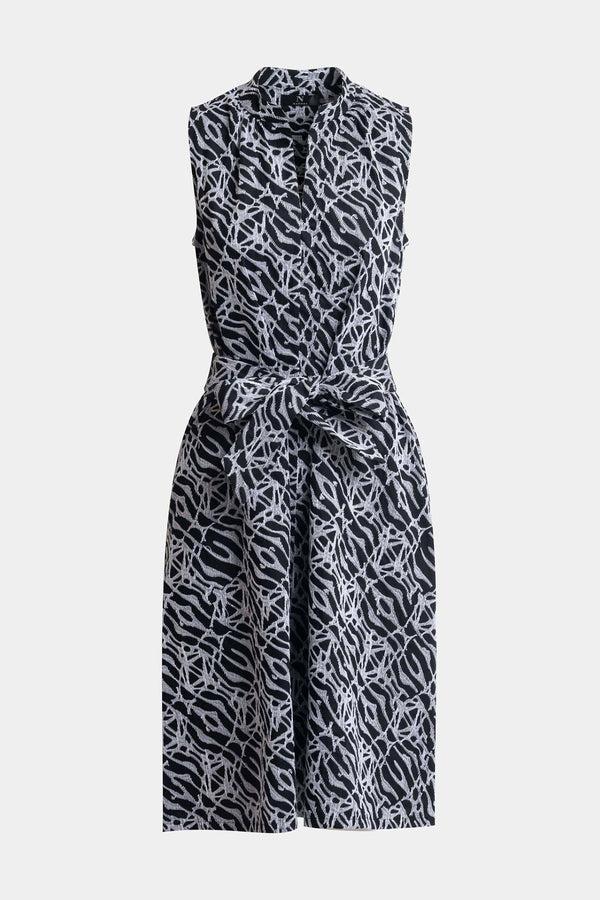 Natori Geo Embroidered Cotton Poplin Mandarin Dress Black/White