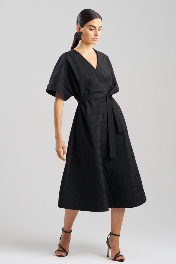 Natori Geo Texture Jacquard Kimono Wrap Dress Black