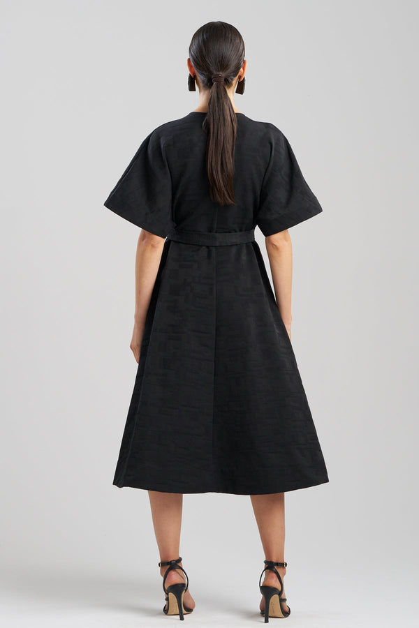 Natori Geo Texture Jacquard Kimono Wrap Dress Black