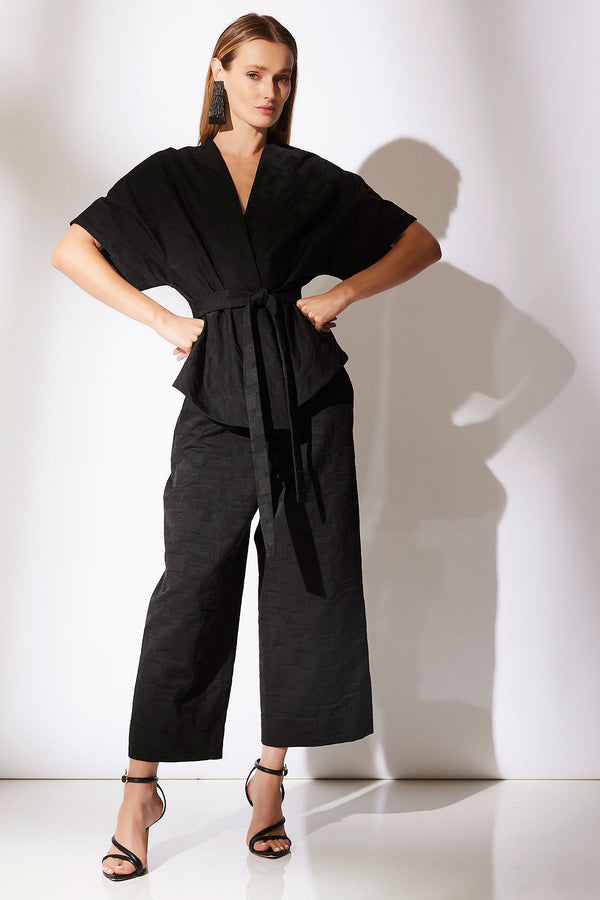 natori Geo Texture Jacquard Wide Leg Cropped Pants Black