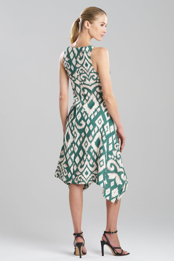 Natori Ginza Woven Crepe Handkerchief Dress Natural/Green