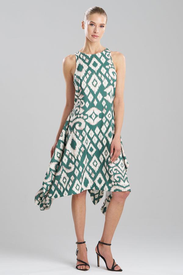 natori Ginza Woven Crepe Handkerchief Dress Natural/Green