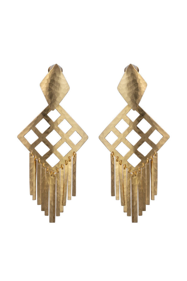 natori Gold Plated Brass Geo Fringe Clip Earrings Gold