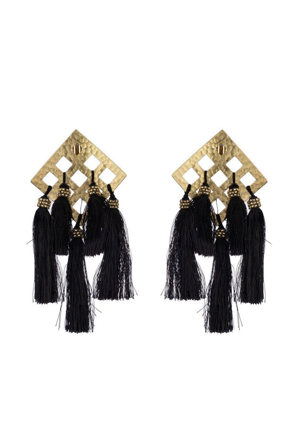 natori Gold Plated Brass Geo Tassel Clip Earrings Gold