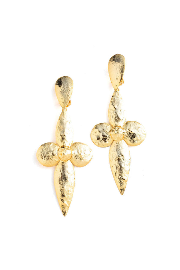 natori Gold Plated Brass Large Teardrop Floral Earrings Gold