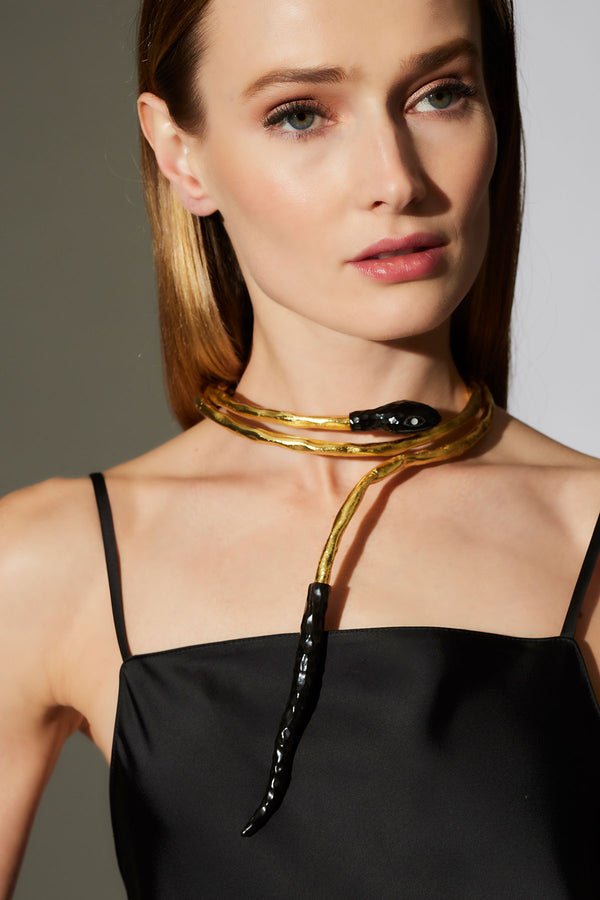 Natori Gold Plated Brass Snake Choker Necklace Gold