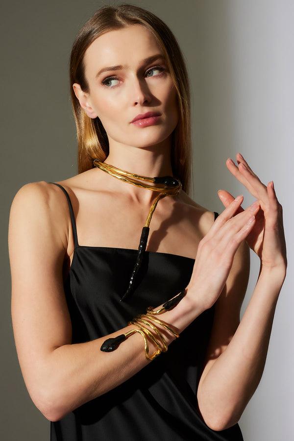 Natori Gold Plated Brass Snake Choker Necklace Gold