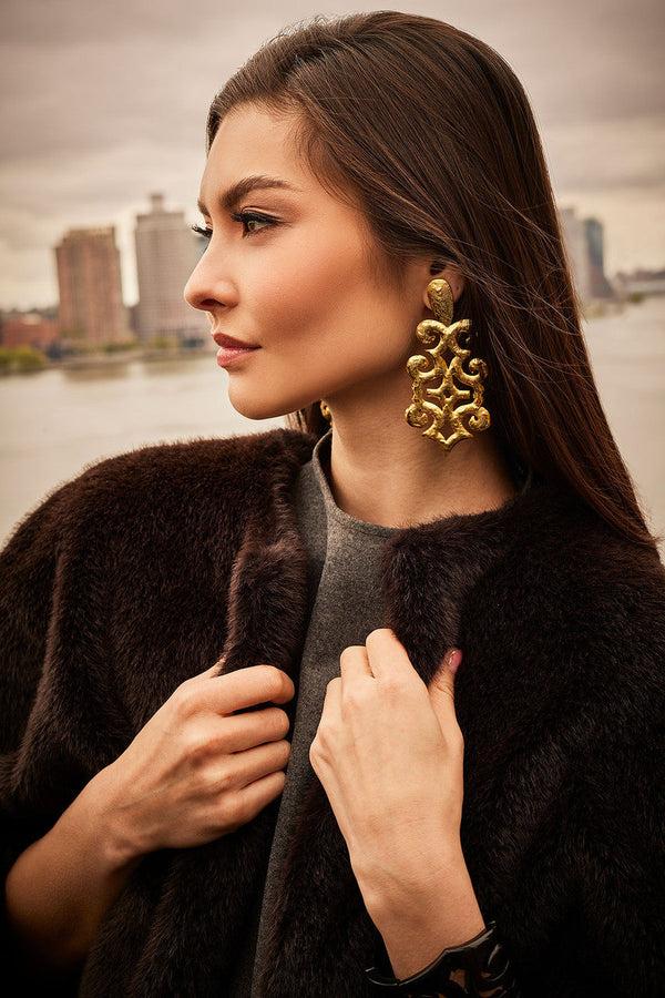 Natori Gold Plated Brass Teardrop Cut Out Earrings Gold