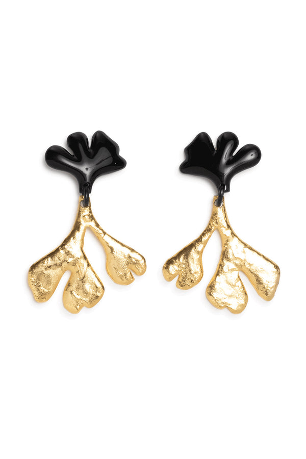 natori Gold Plated Leaf Large Two Tone Earrings Gold