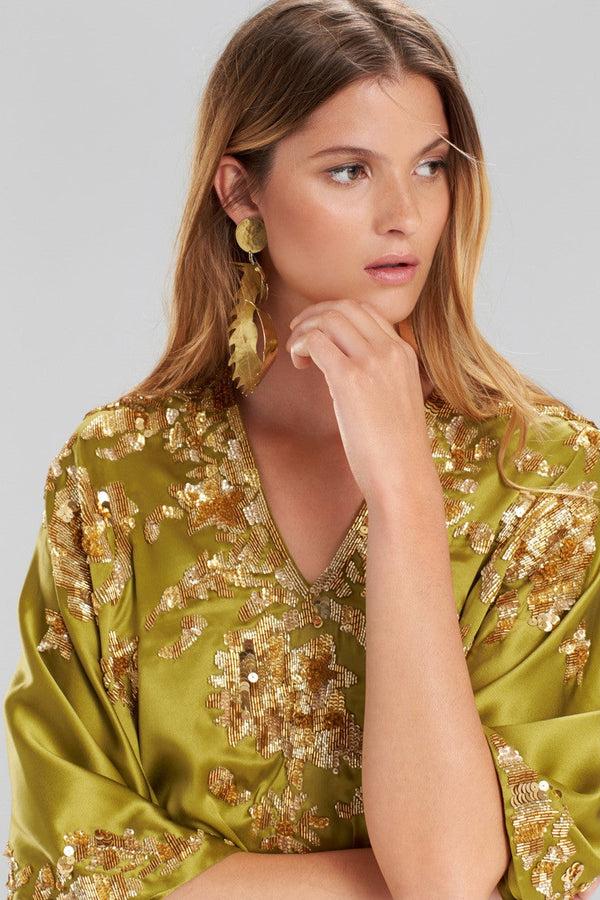 Natori Hammered Brass Dragon Swirl Drop Clip Earrings Gold