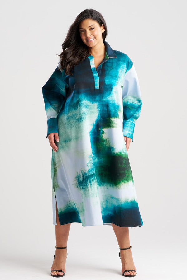Natori Hisui Cotton Chino Oversized Shirtdress Teal