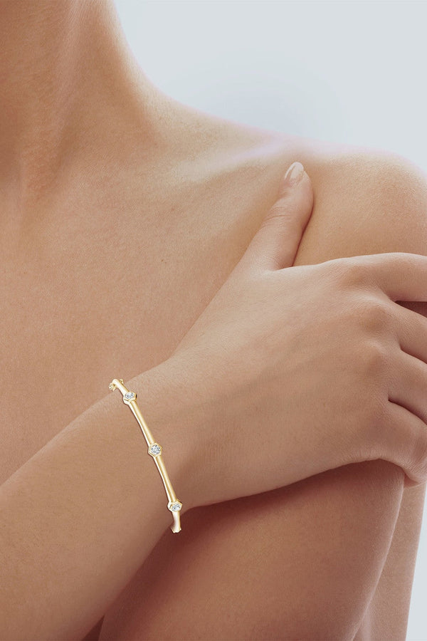 Natori Indochine 14k 3-Diamond Bamboo Hinged Bracelet 14K Yellow Gold