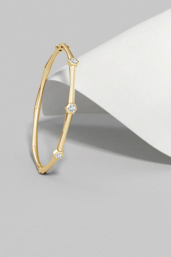 natori Indochine 14k 3-Diamond Bamboo Hinged Bracelet 14K Yellow Gold