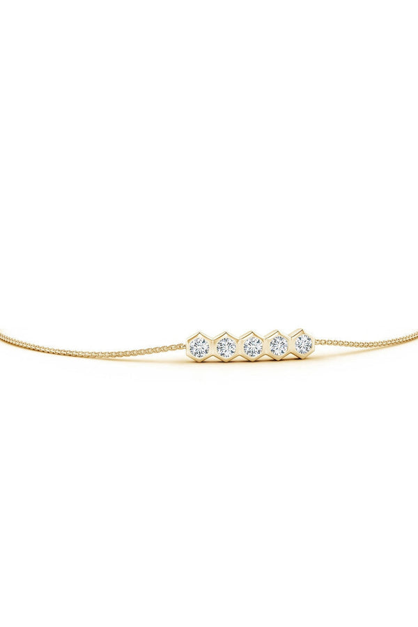 Natori Indochine 14k 5-Hexagon Diamond Bar Bolo Bracelet 14K Yellow Gold