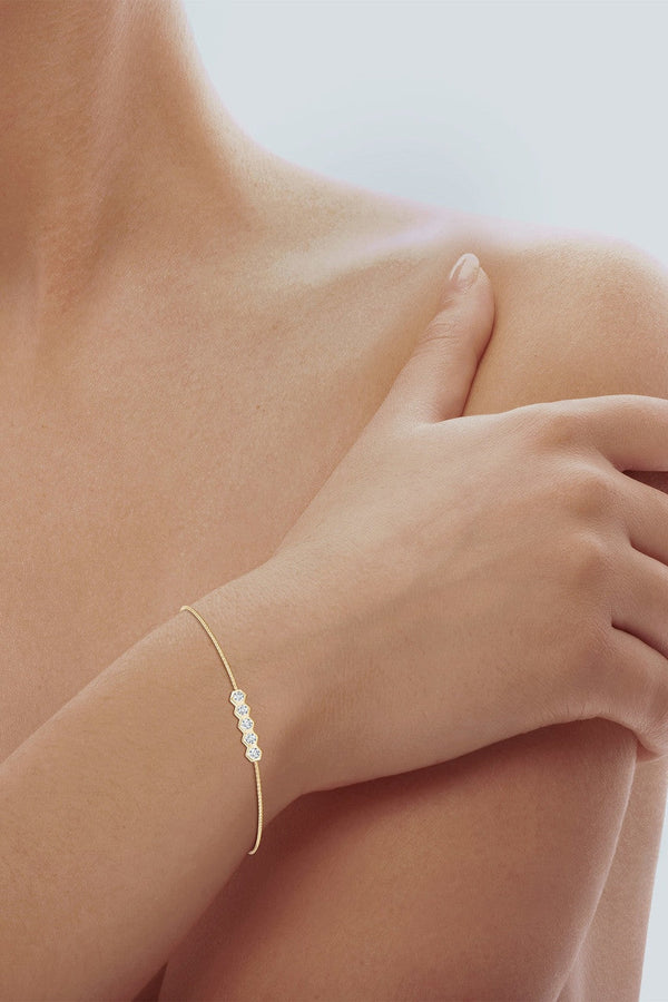 Natori Indochine 14k 5-Hexagon Diamond Bar Bolo Bracelet 14K Yellow Gold