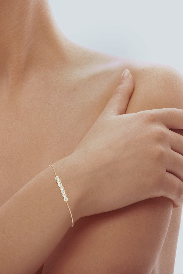 Natori Indochine 14k 7-Hexagon Diamond Bar Bolo Bracelet 14K Yellow Gold