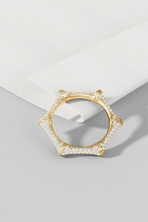 natori Indochine 14k Diamond Pave Bamboo Eternity Ring 14K Yellow Gold