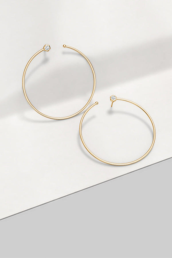 natori Indochine 14k Giant Diamond Side-Facing Open Hoop Earrings 14K Yellow Gold