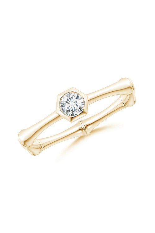 Natori Indochine 14k Hex Frame Diamond Solitaire Bamboo Ring 14K Yellow Gold