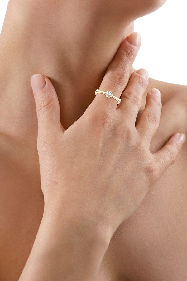 Natori Indochine 14k Hex Frame Diamond Solitaire Bamboo Ring 14K Yellow Gold