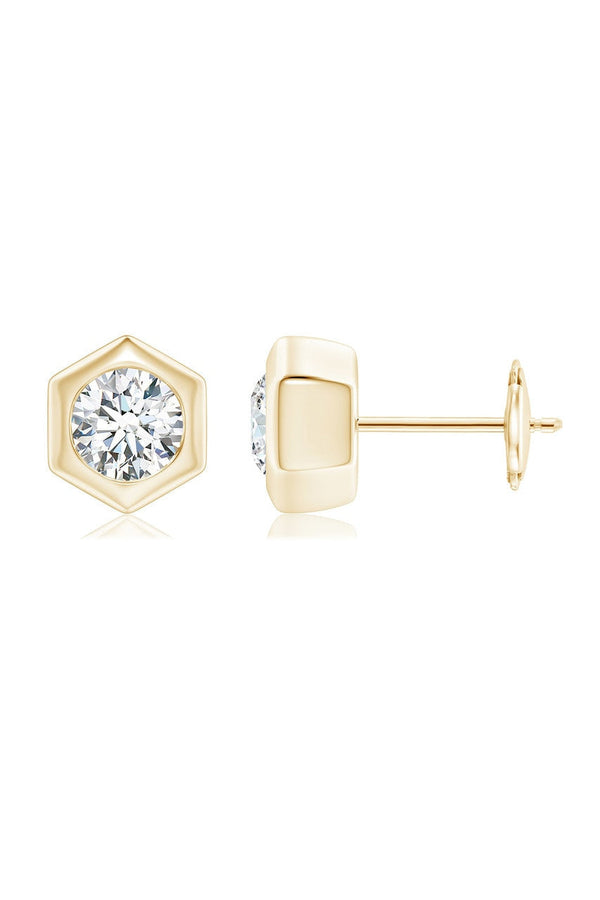 Natori Indochine 14k Hexagon 4mm Diamond Solitaire Stud Earrings 14K Yellow Gold