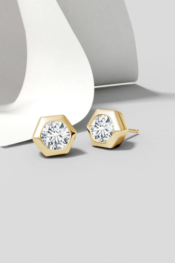 natori Indochine 14k Hexagon 4mm Diamond Solitaire Stud Earrings 14K Yellow Gold