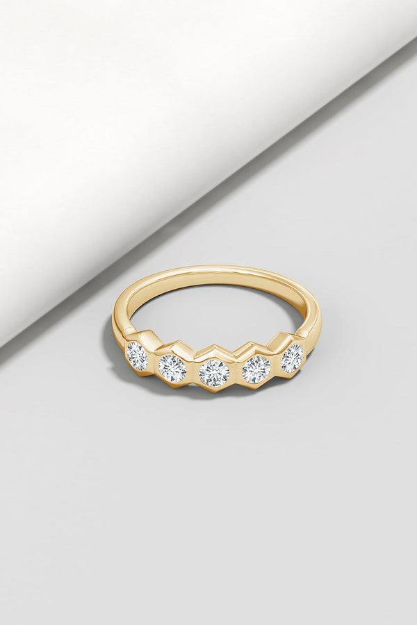 natori Indochine 14k Hexagon 5-DiamondStacking Ring 14K Yellow Gold