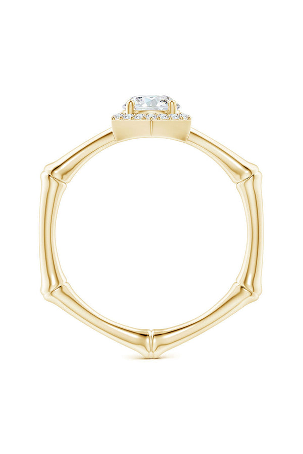 Natori Indochine 14k Hexagon Diamond Pave Halo Bamboo Ring 14K Yellow Gold