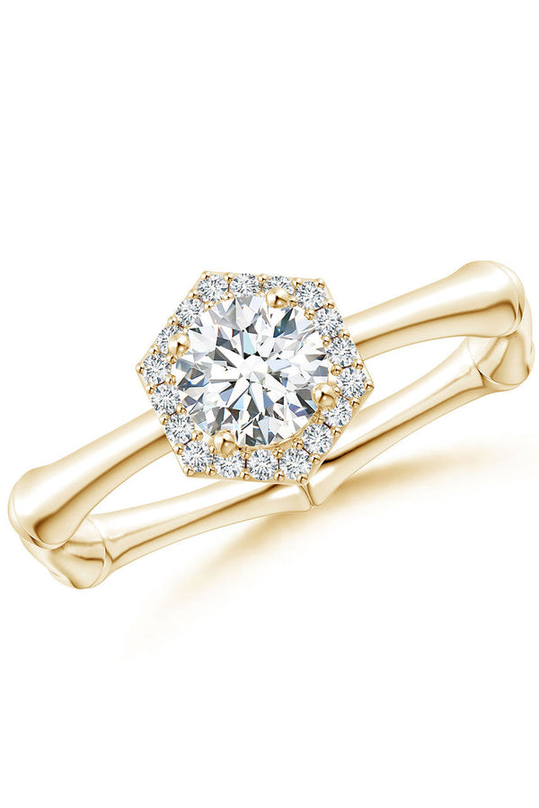 natori Indochine 14k Hexagon Diamond Pave Halo Bamboo Ring 14K Yellow Gold