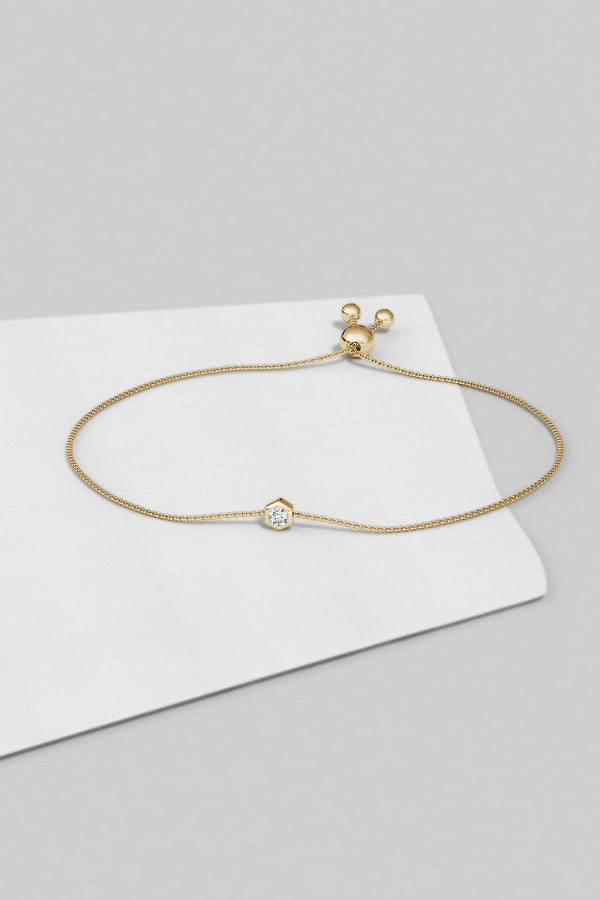 natori Indochine 14k Hexagon Frame Diamond Solitaire Bolo Bracelet 14K Yellow Gold