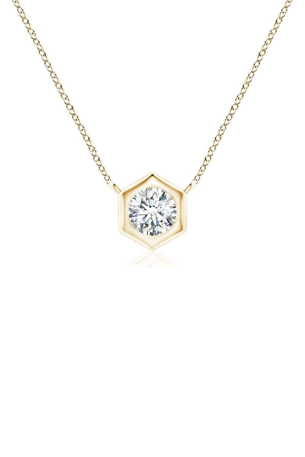 Natori Indochine 14k Hexagon Frame Diamond Solitaire Necklace 14K Yellow Gold