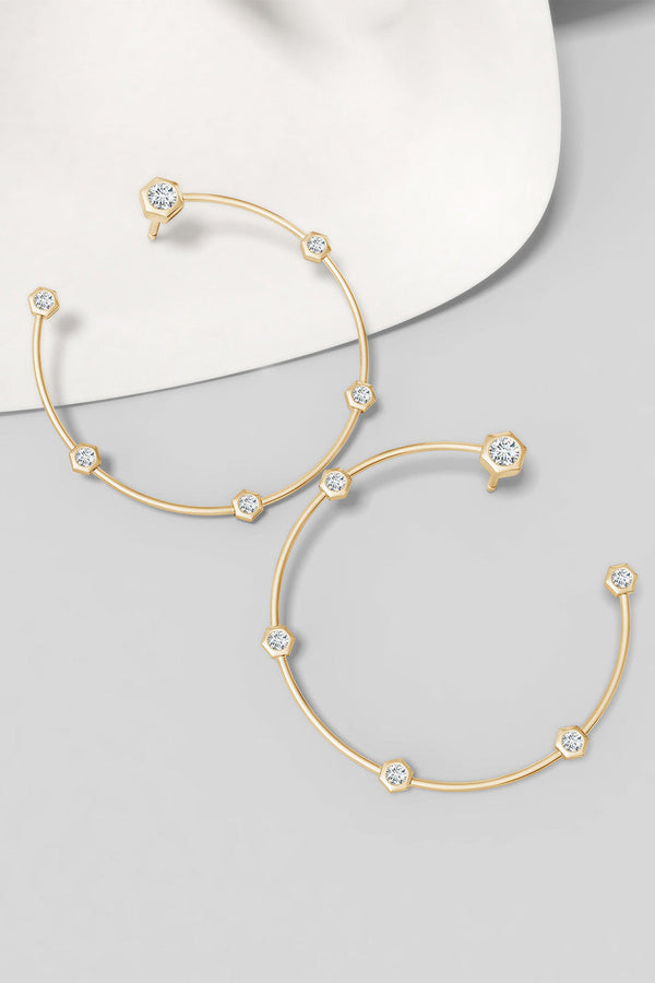 natori Indochine 14k Medium 6-Diamond Side-Facing Open Hoop Earrings 14K Yellow Gold