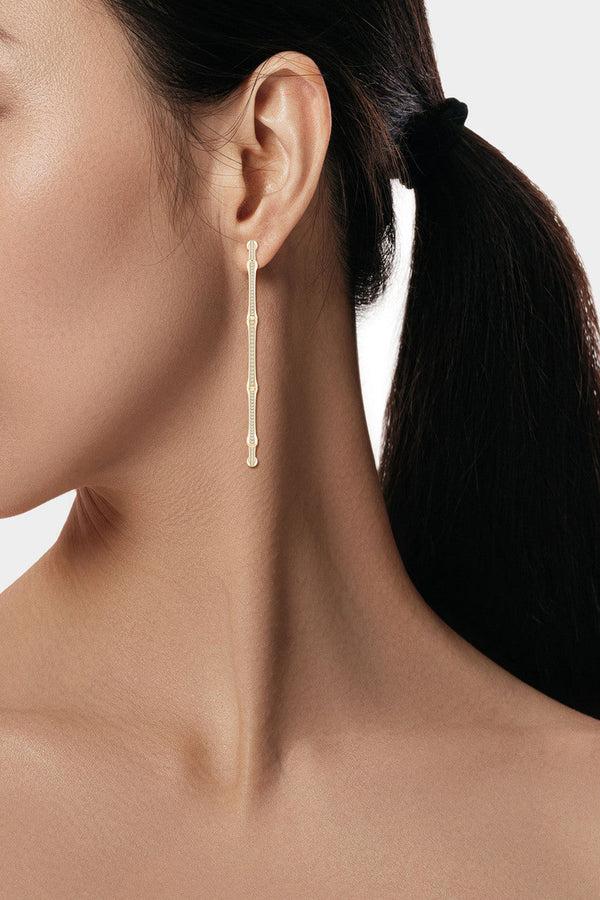 Natori Indochine 14k Pave Diamond 2.75 Inch Bamboo Hoops 14K Yellow Gold