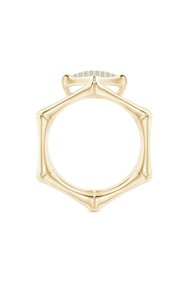 Natori Indochine 14k Pave Diamond Hexagon Center Double Bamboo Band Cocktail Ring 14K Yellow Gold