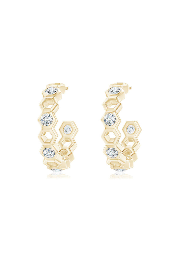 Natori Indochine 14k Small Alternate Stacked Hexagon Diamond Hoop Earrings 14K Yellow Gold