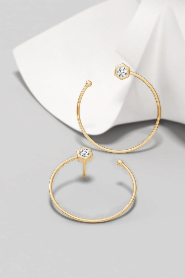 natori Indochine 14k Small Diamond Side-Facing Open Hoop Earrings 14K Yellow Gold